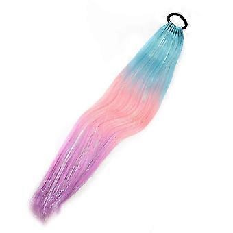 Gradient Color Dirty Braided Ponytail Extensions with Elastic Band 64cm Rainbow Braid Tail Hairpiece for Girl