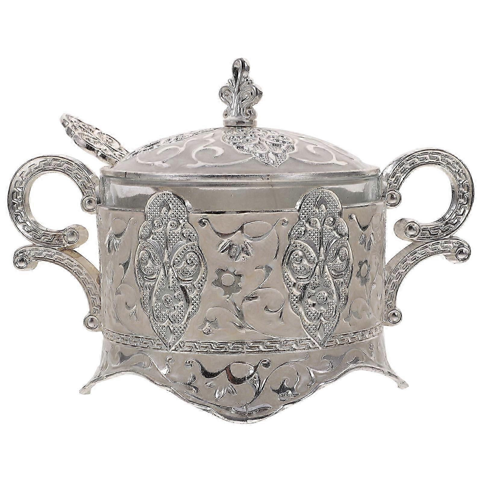 Kitchen Condiment Jar Set For Home Use With Silver Embossed Design Storage Functionality 1 Set