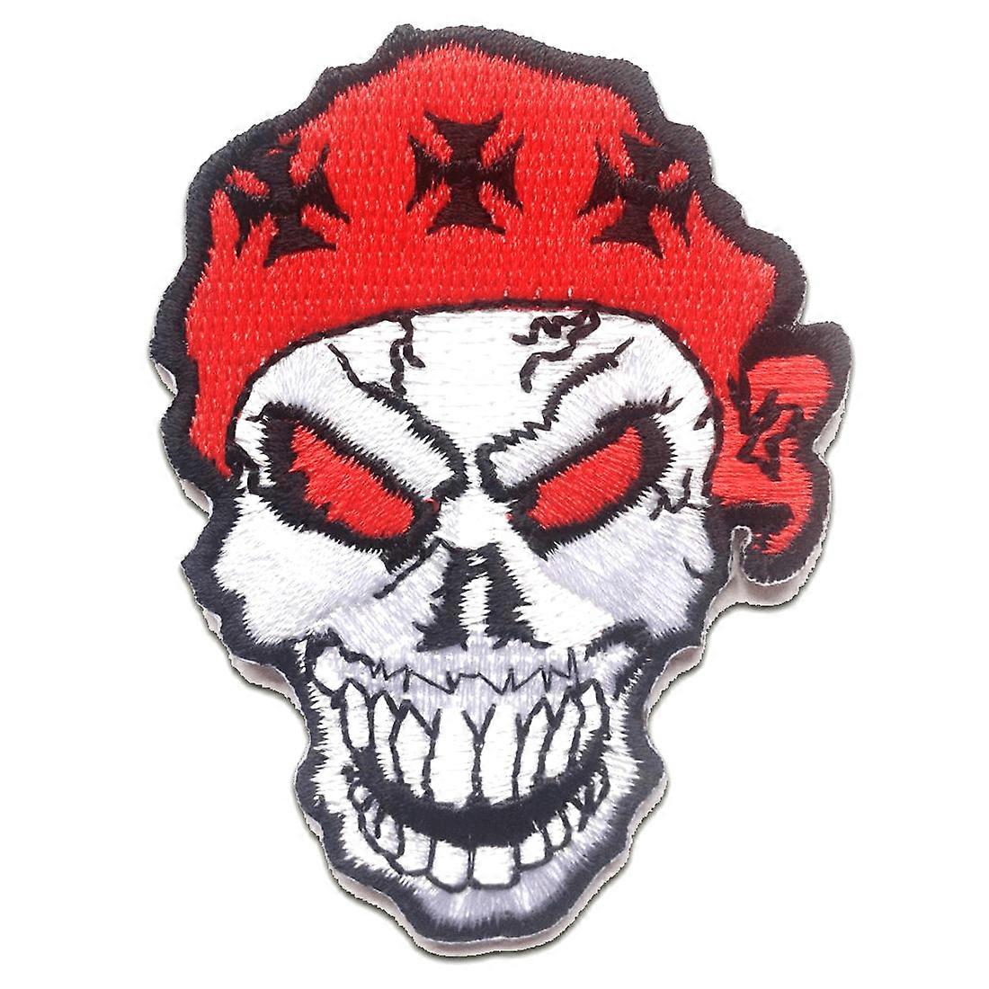 Patch / iron-on patch - Pirate skull with chopper cross - red - 5.5 x 7.7 cm