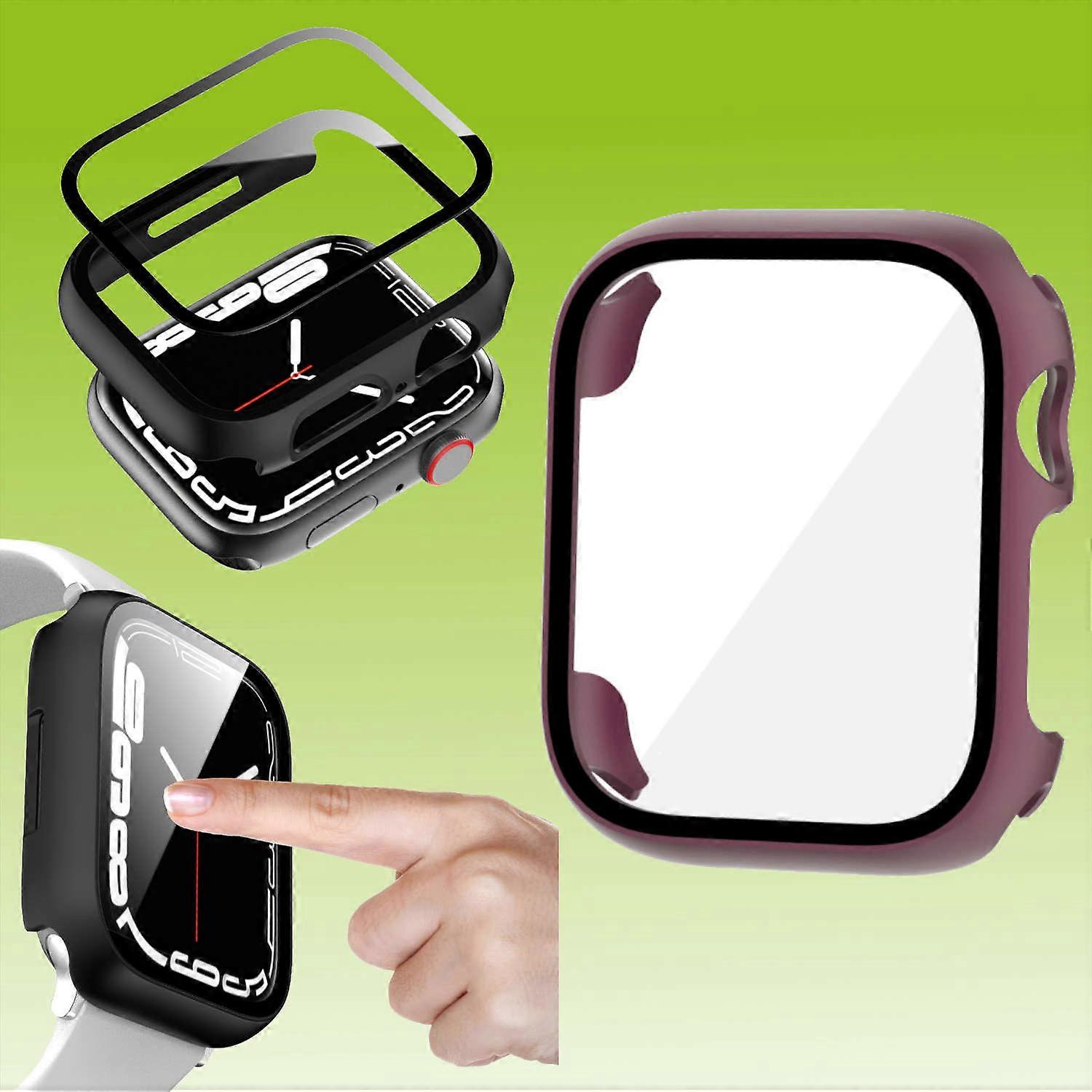 For Apple Watch Series 9 8 7 45 / 6 SE 5 4 44mm 2 in 1 Watch Case Cover + Tempered Glass