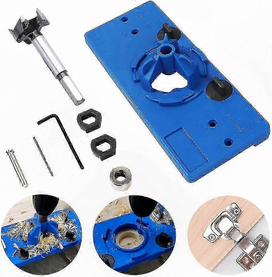 35mm Cabinet Hinge Installation Kit with Drill Bits and Template Guide for Woodworking Projects