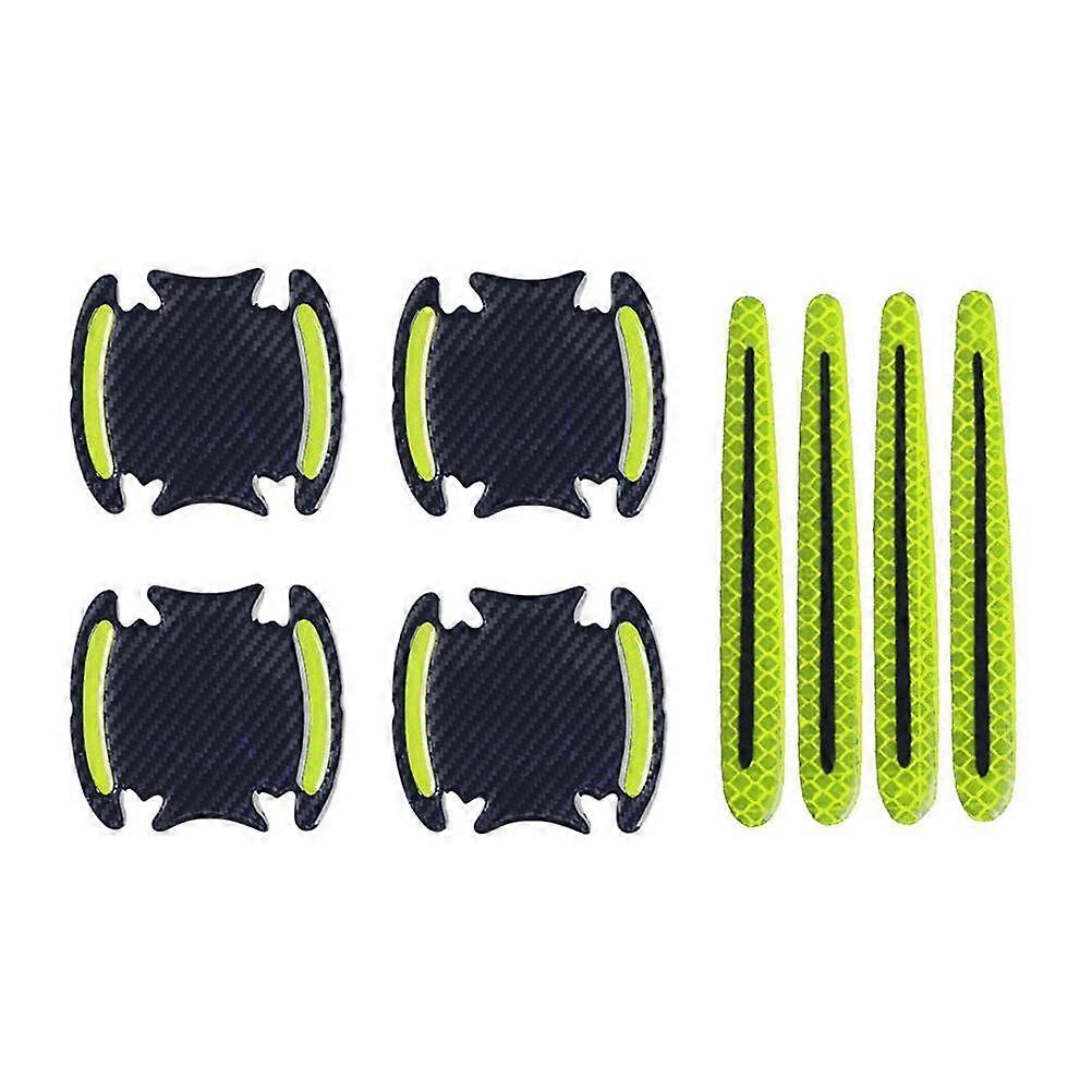 Protection de poignée de portière de voiture en fibre de carbone, film anti-rayures avec bandes réfléchissantes, 8 pièces, jaune fluorescent