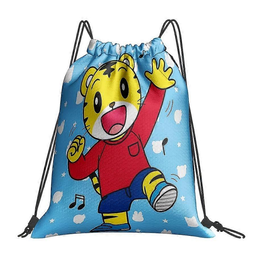 1pc 2D Printed Vibrant Tiger Pattern Drawstring Gym Bag - Dynamic Cartoon Drawstring Backpack, Lightweight Polyester Tra-Cqazw