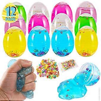 12 Pack Fluffy Slime Set with Unicorn Figures for Kids, NonSticky Stretchy Colorful Party Favors