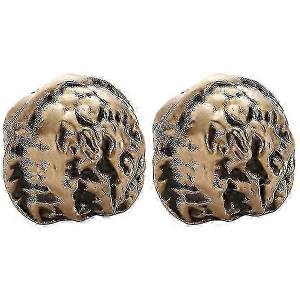 Pair Walnut Exercise Balls Solid Walnut Handballs Chinese Collectibles Brass