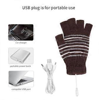 1 Pair 5V USB Winter Warm Heating Gloves Men Women Heated Half Finger Mittens Coffee