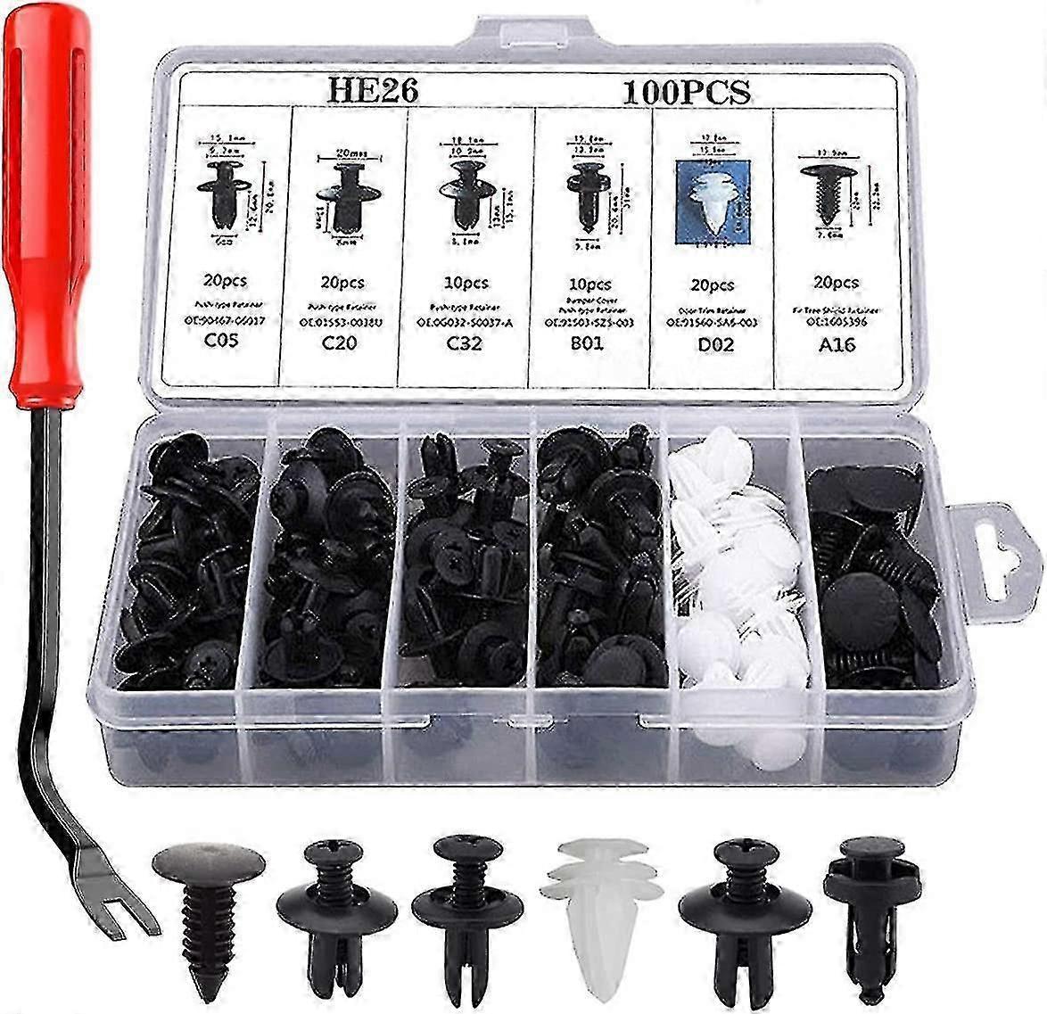100-Piece Universal Plastic Rivet Clip Kit