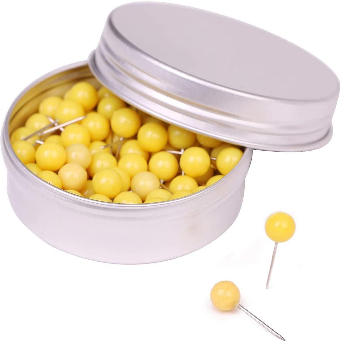 100PCS 1/4 Inch Small Round Head Map Tacks Pins for Home Office Bulletin Cork Board Use and DIY Craft Project (Yellow)
