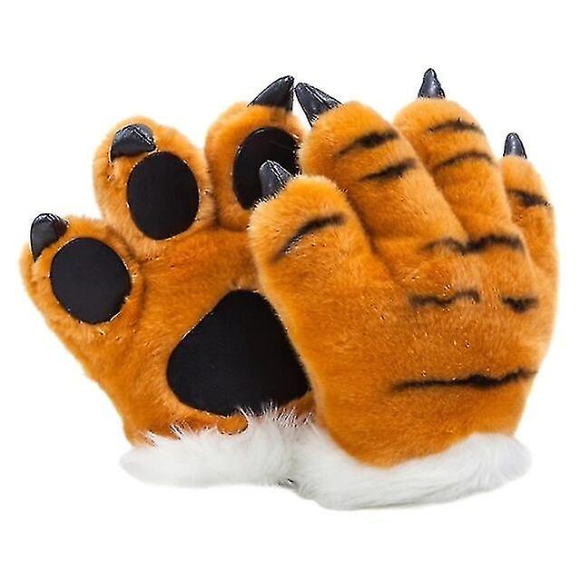 Simulazione Tiger Paw Peluche Guanti A Righe Soffici Animali Giocattoli Imbottiti Scaldamani Cosplay Costume Guanto SXQ Giallo