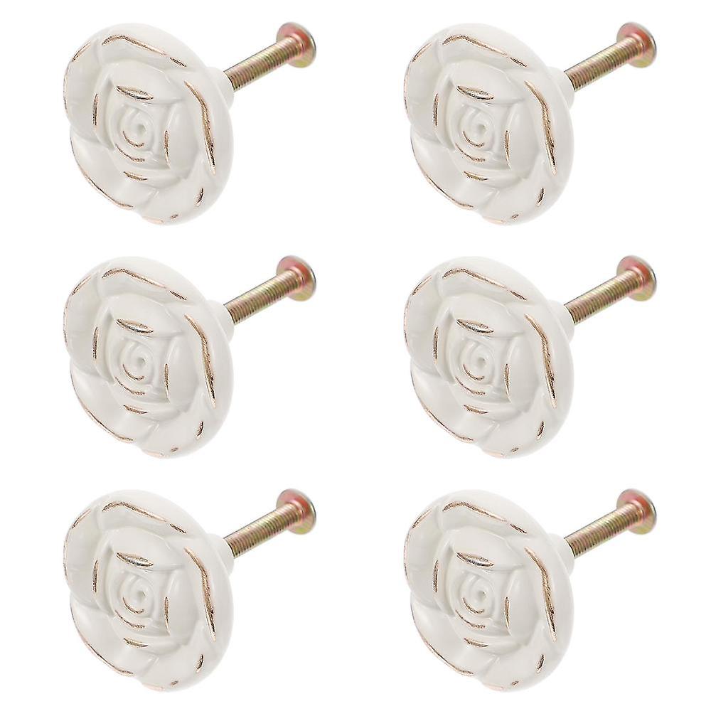 6pcs Rose Flower Shape Cabinet Knobs Drawer Pull Handles Cupboard Knobs For Home