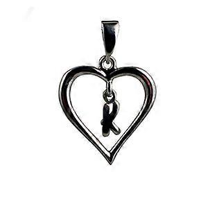 Silver 18x18mm initial K in a heart Pendant