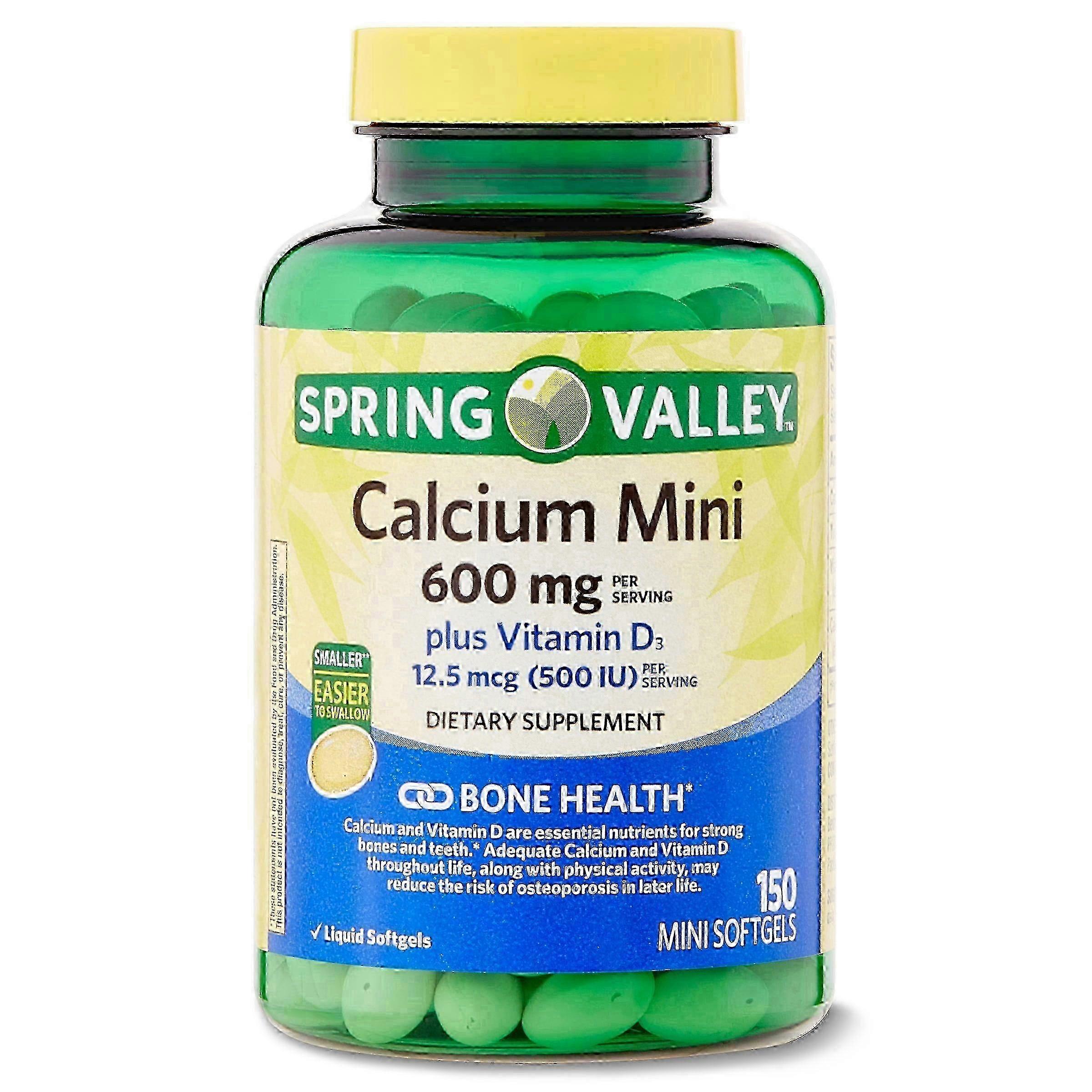 Spring Valley Calcio Plus Vitamina D3 Mini Cápsulas Blandas, 150 Ea