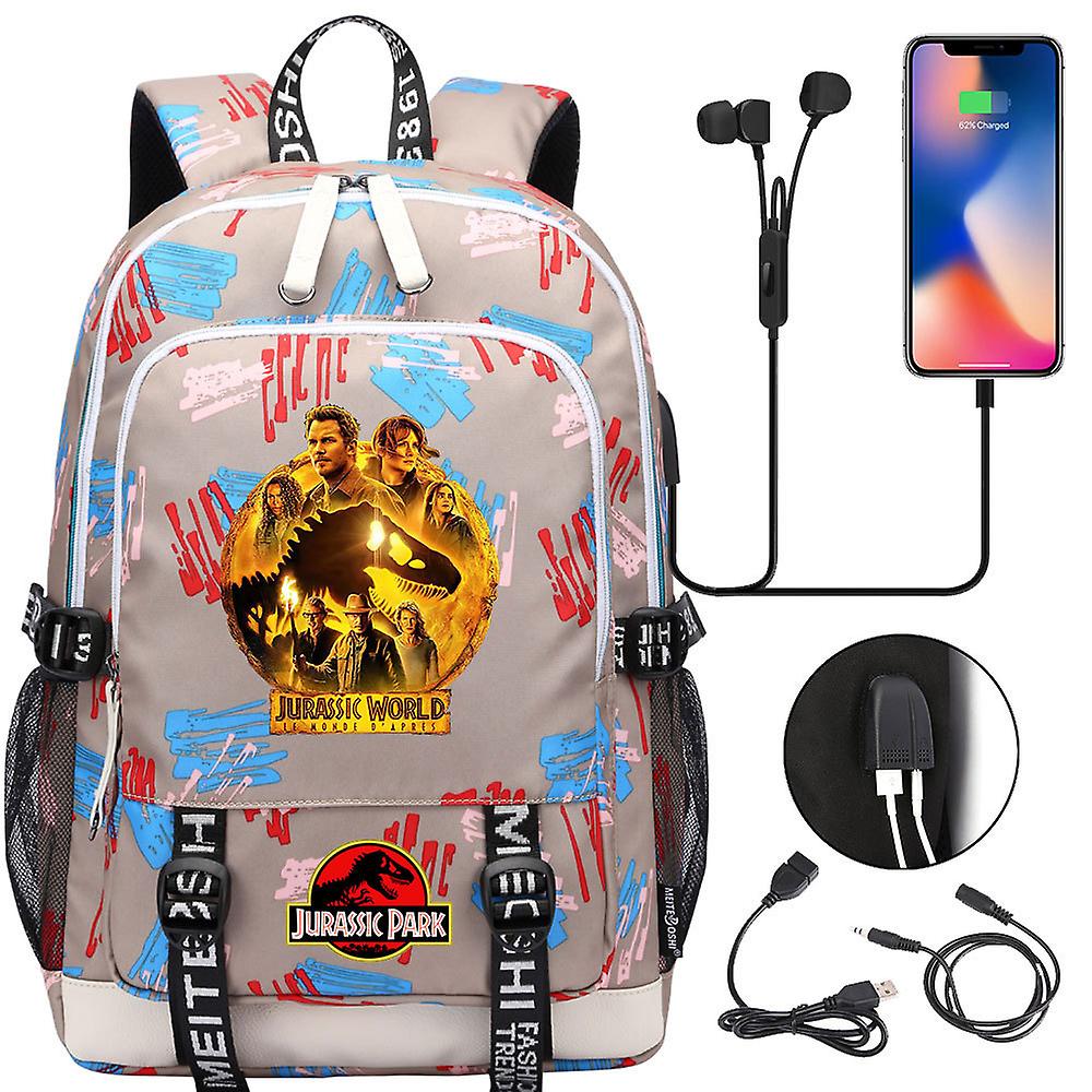 Jurassic World Dominion Cartoon Boy Girl Backpack με φόρτιση USB - Υψηλής ποιότητας παιδική τσάντα σχολικού βιβλίου Mochila - Travel Bagpack