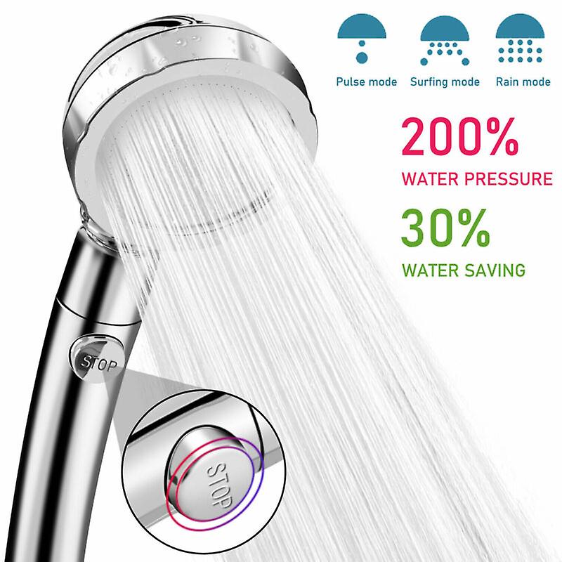 High Pressure Shower Head Hand  3 Modes ON/OFF Switch Water Saving Removable