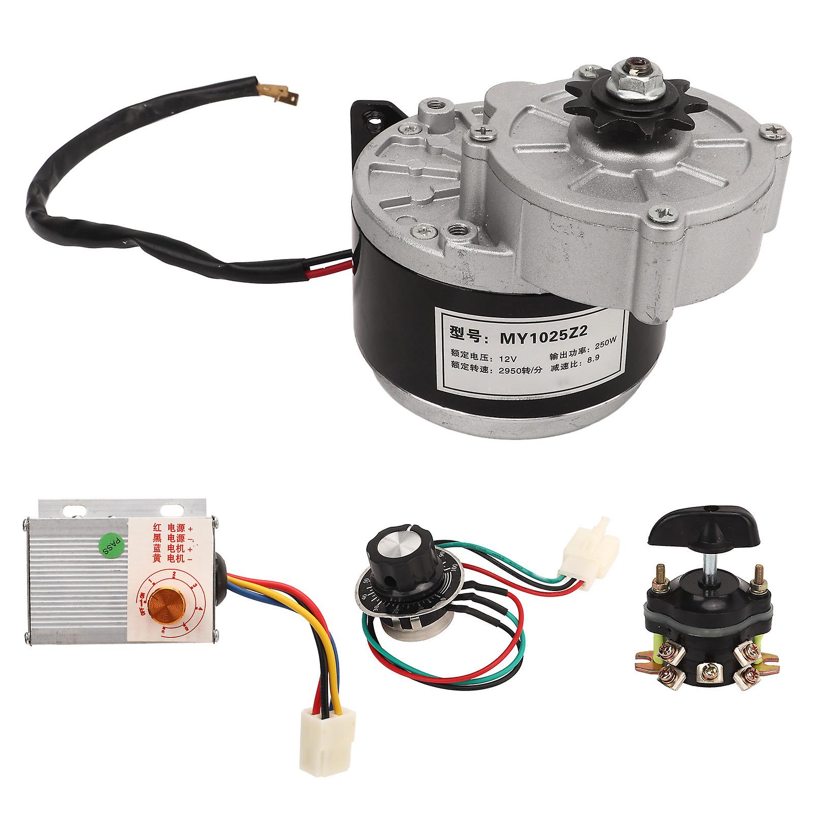 12V 250W Reduction Brush Motor with 12V 500W Knob Speed Controller Reversing Switch for Electric Bike