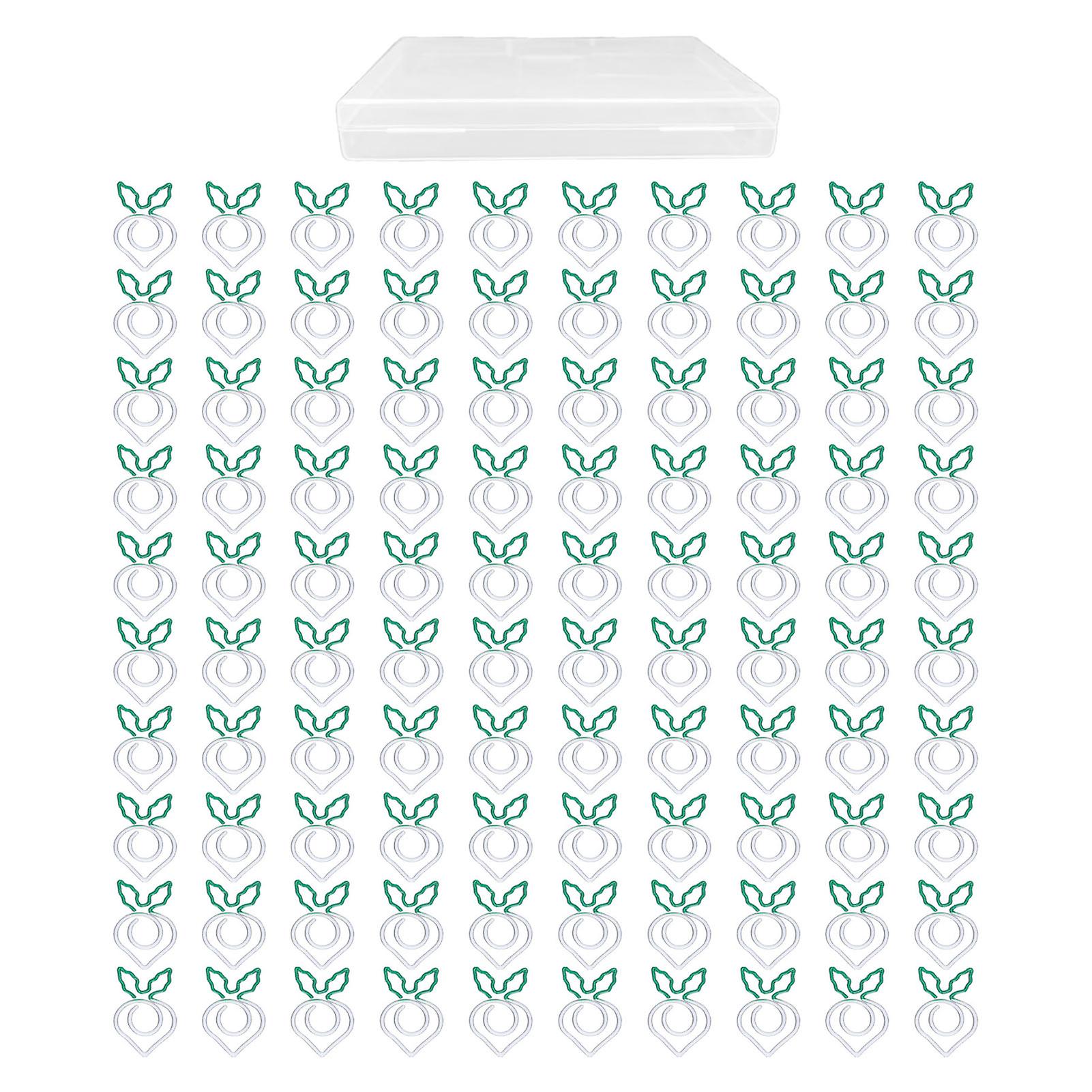 100 Pcs Shaped Paper Clips: White Radish Design with Electroplating Process for Office