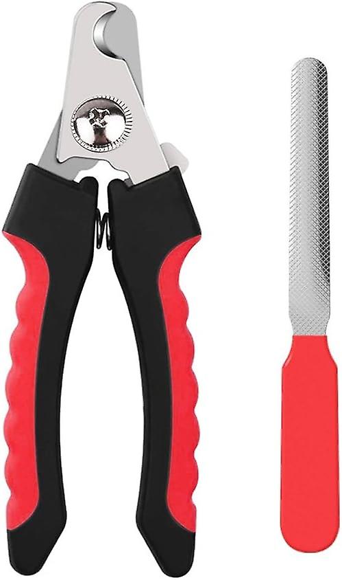 Professional Pet Dog Claw Trimmer, Ergonomic Large Size Scissors for Cats Claws with Guard, Sharp Nail Clipper with Nail File, Grooming Kit (Red, L)