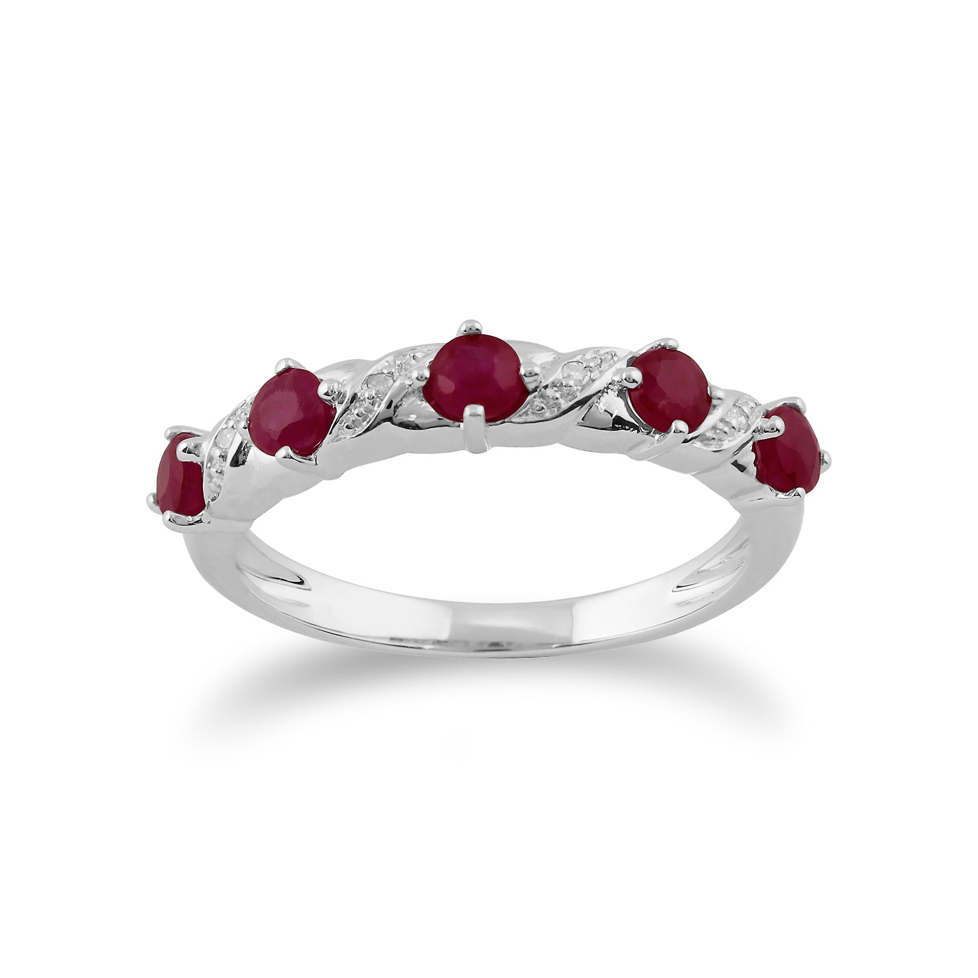 Classic Round Ruby & Diamond Half Eternity Ring in 9ct White Gold 117R0070039