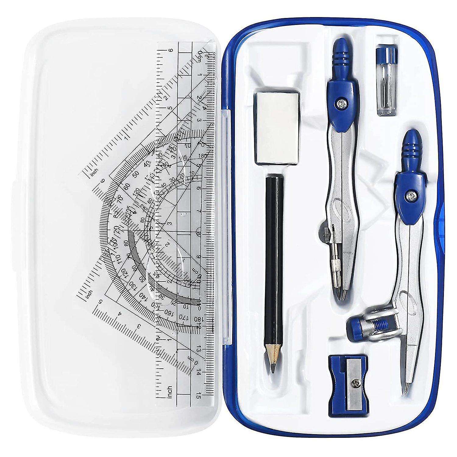 10 Piece Geometry Kit Sets Student Supplies For Drafting And With Shatterproof Storage Box