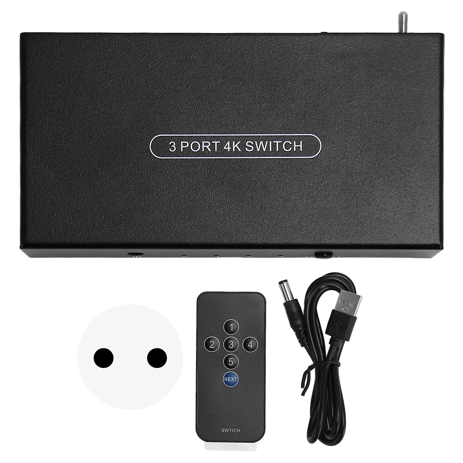 4K 60Hz HDMI 2.0 Switcher 3 In 1 Out with Remote, 7.1 Surround Sound, EU Plug