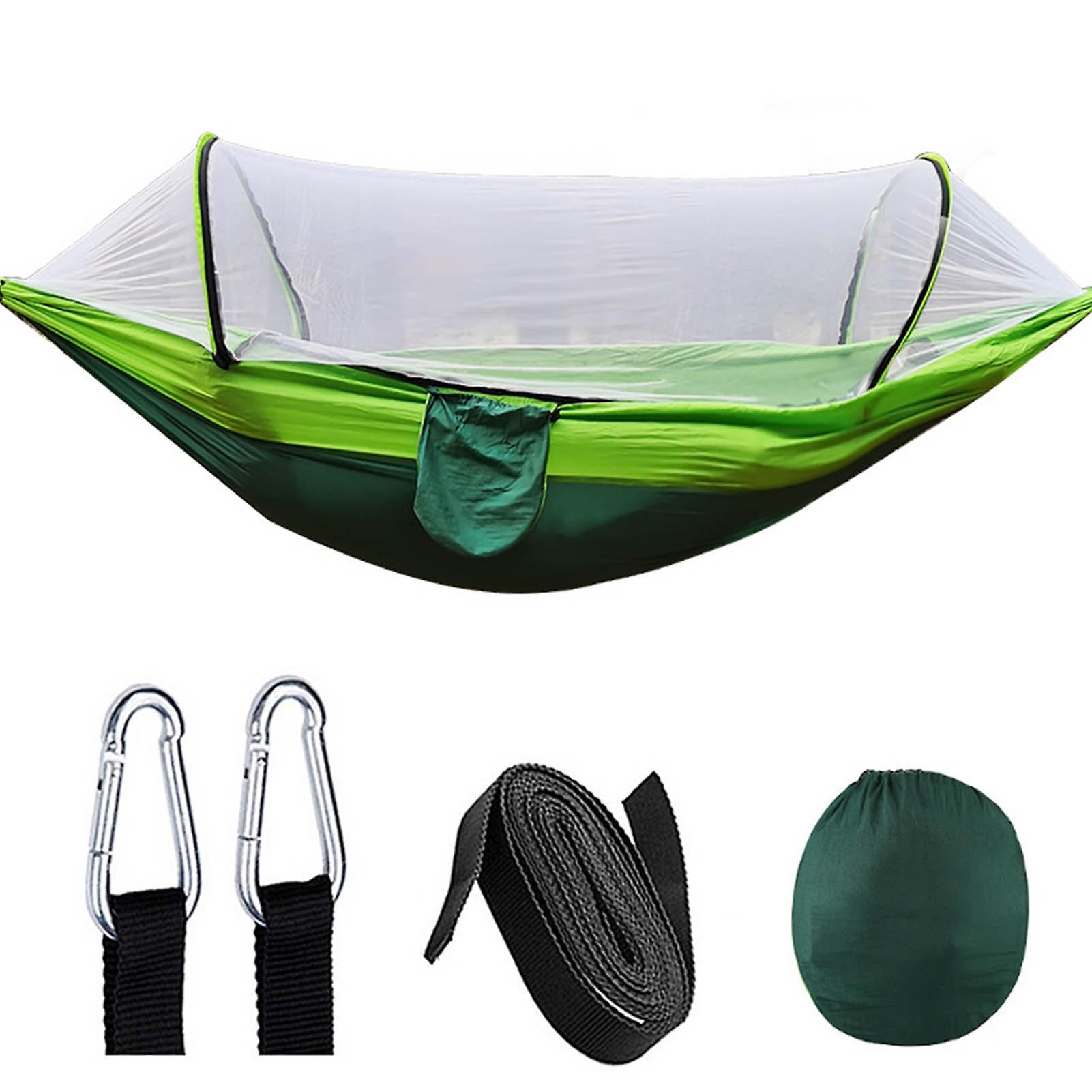 Hamac de camping avec filet en taffetas de nylon 210T, ouverture rapide et automatique, pour extérieur, 260 x 140 cm, vert fruit