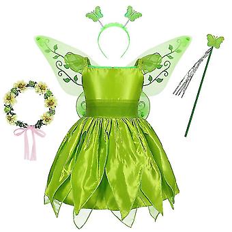 Girls Tinkerbell Costume Dress - Fairy Princess Halloween Party Dress With Detachable Wings - View #7