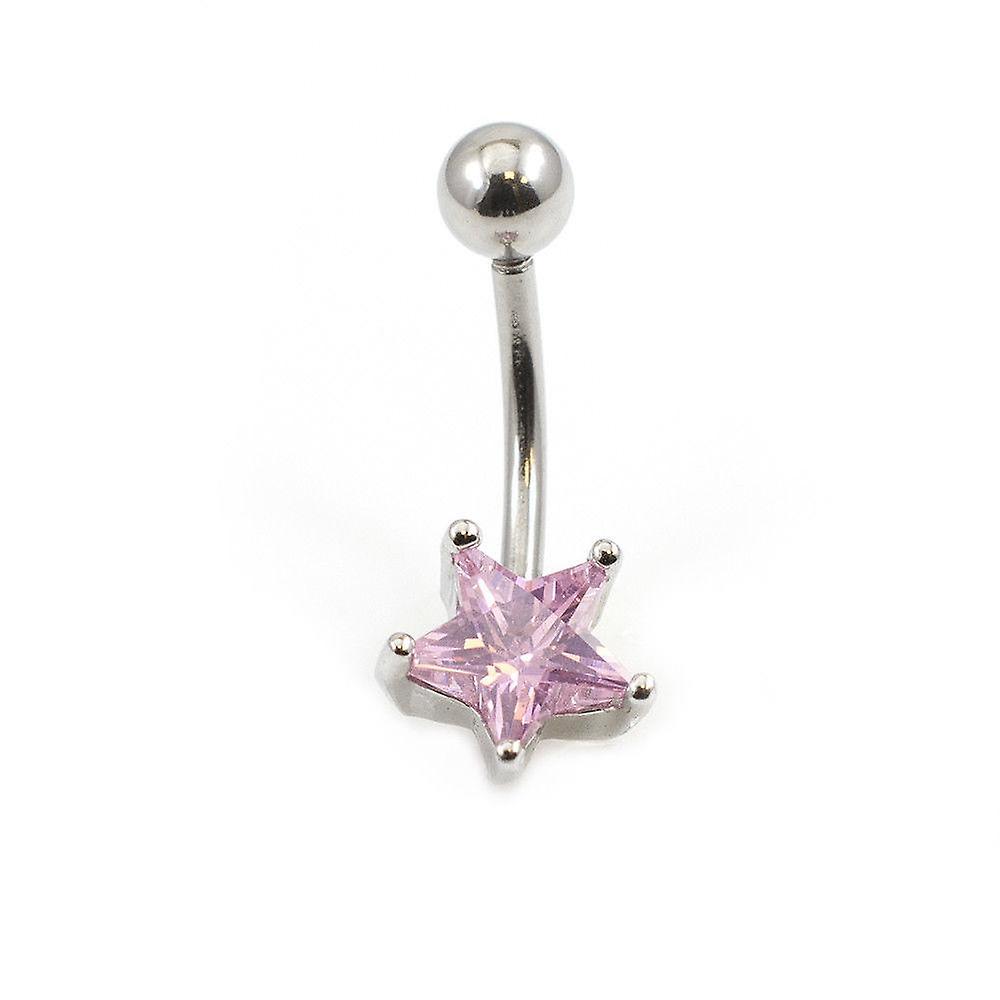 Navel ring with cubic zirconia star design 14g surgical steel