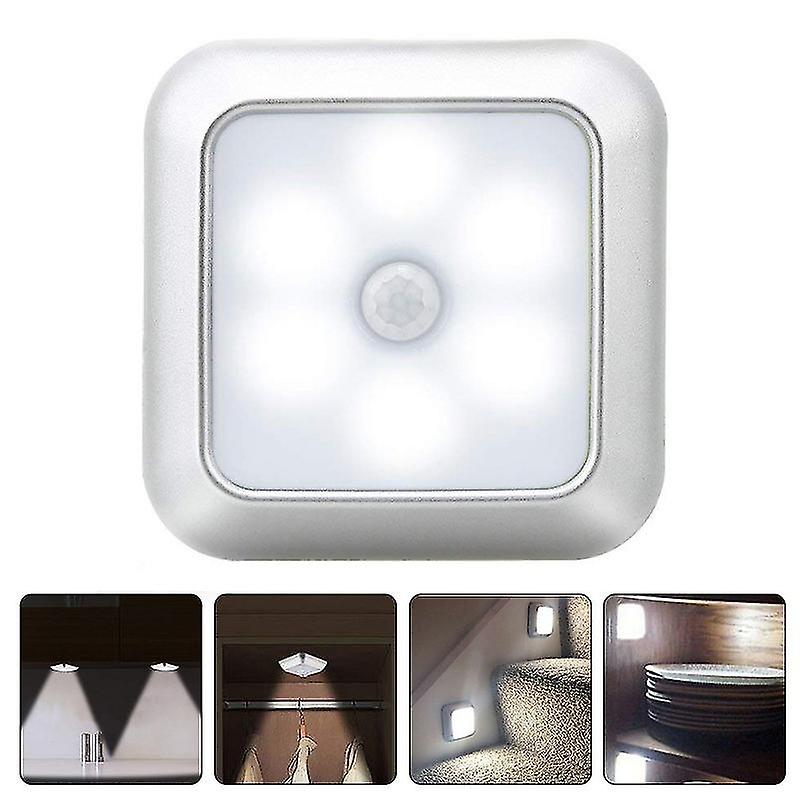 1pc Square 6 Led Motion Sensor Night Light Battery Powered Induction Under Cabinet Light Closet Lamp