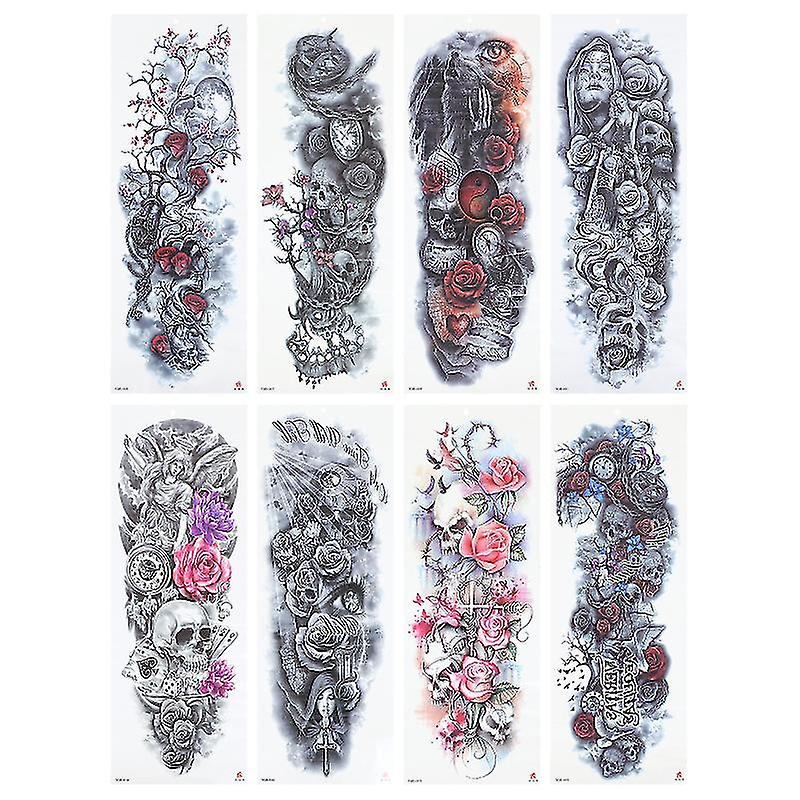 8sheets Full Arm Temporary Tattoos