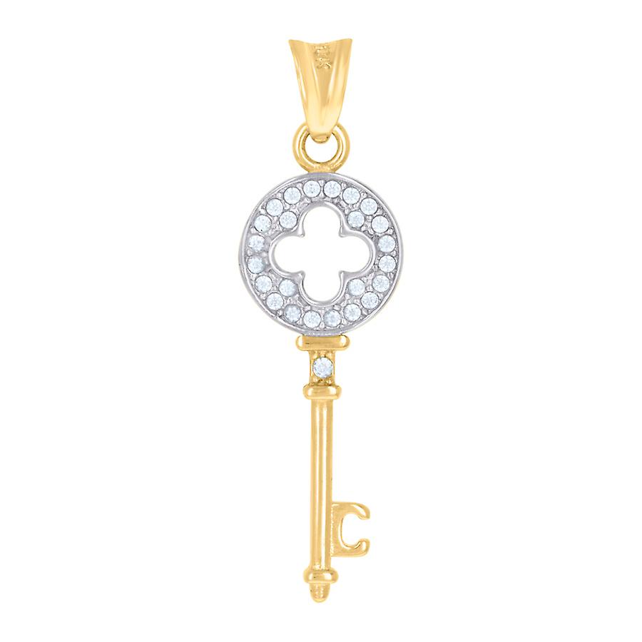 10k Two tone Gold Womens CZ Simulated Diamond Key Charm Pendant Necklace 34.7x10mm Wide-Pendant for Women