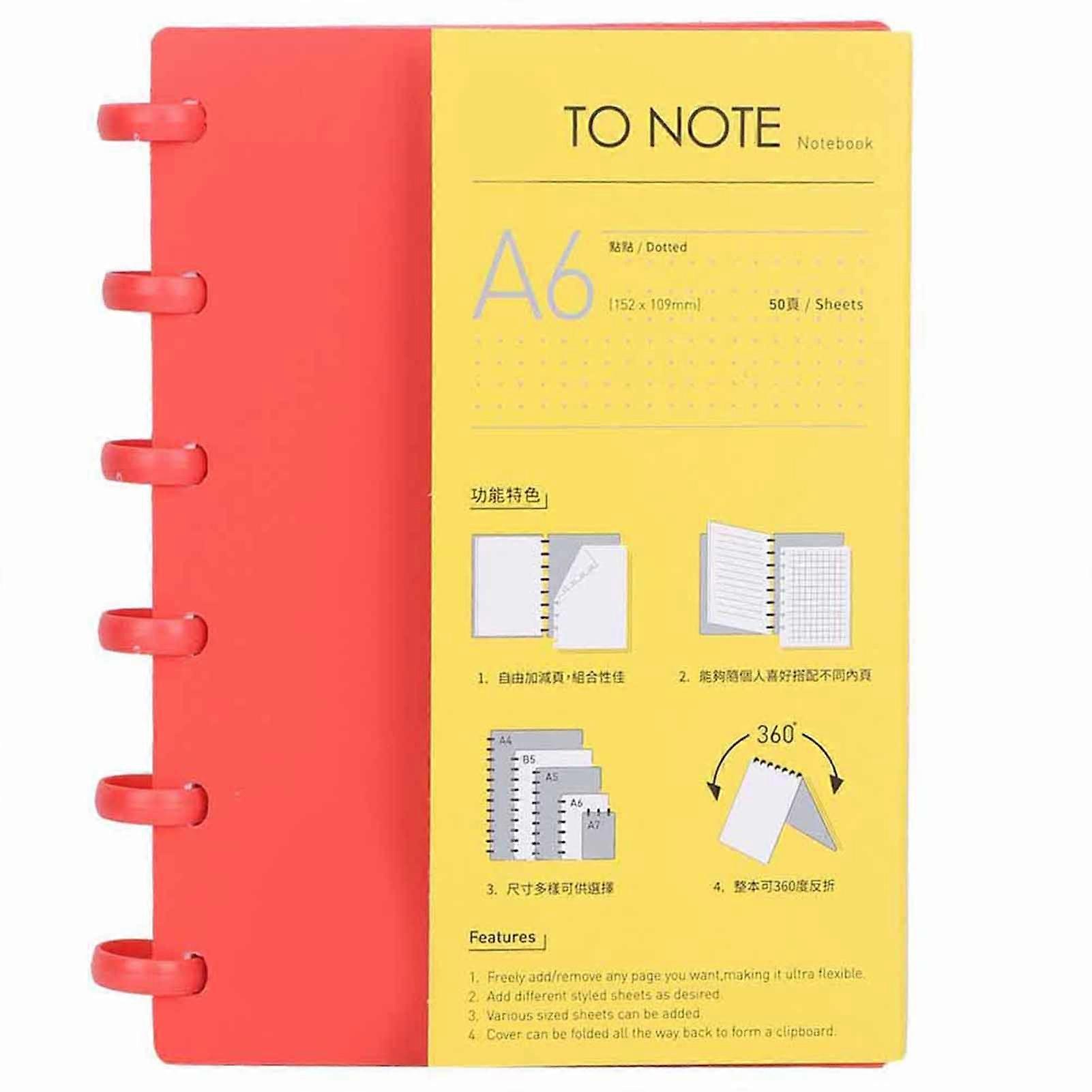 A6 Mushroom Hole Binder Refillable Writing Paper Notebook Office School Supplies(Red Blank)