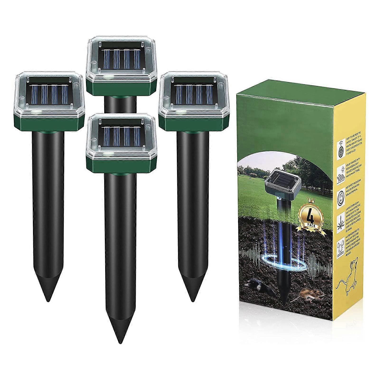 4PCS Solar Mole Repeller Square High Power Waterproof ABS Mole Repellent Spikes for Garden Yard NO.7666