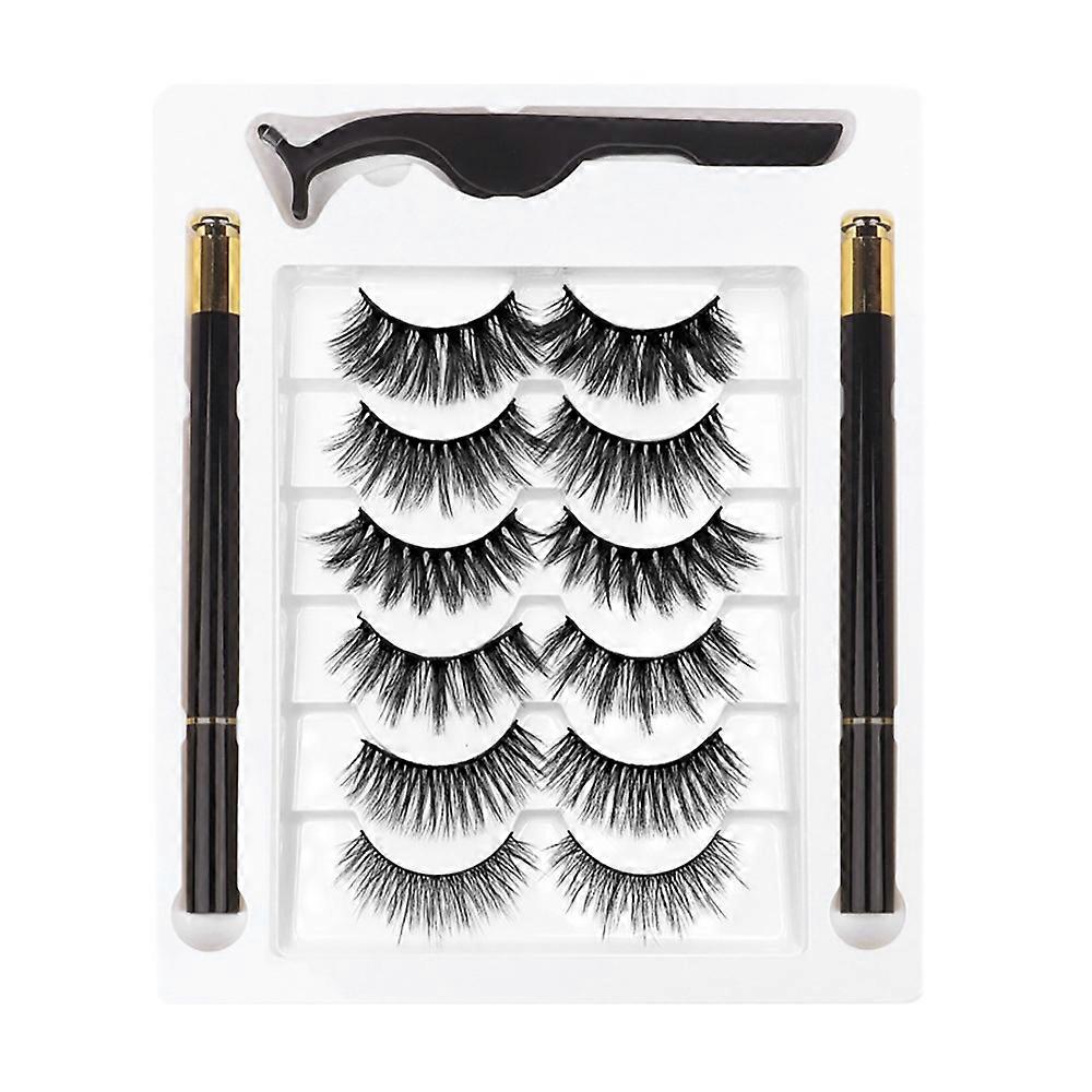 Magnetic Eyelashes with Magnetic Eyeliner Kit, 6 Pairs of Magnetic Eyelashes with Eyeliner, 3D False Eyelashes(A)