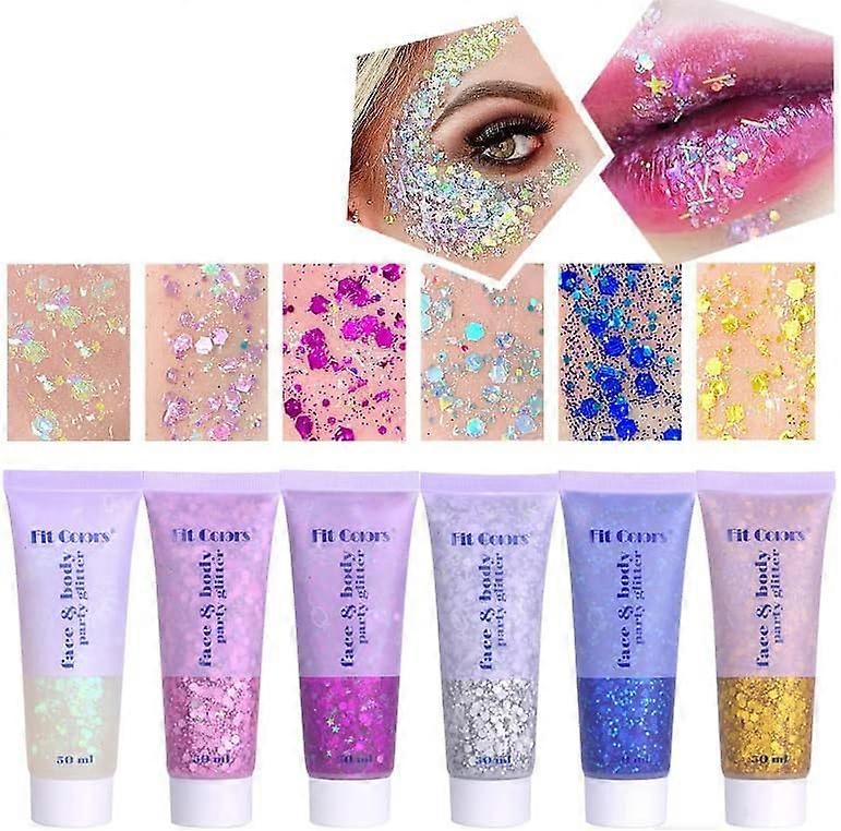 50ML Face Glitters Body Gel Sequins Shimmer Liquid Eyeshadow, Mermaid Sequins Liquid Holographic Glitter Gel for Face Hair Nails