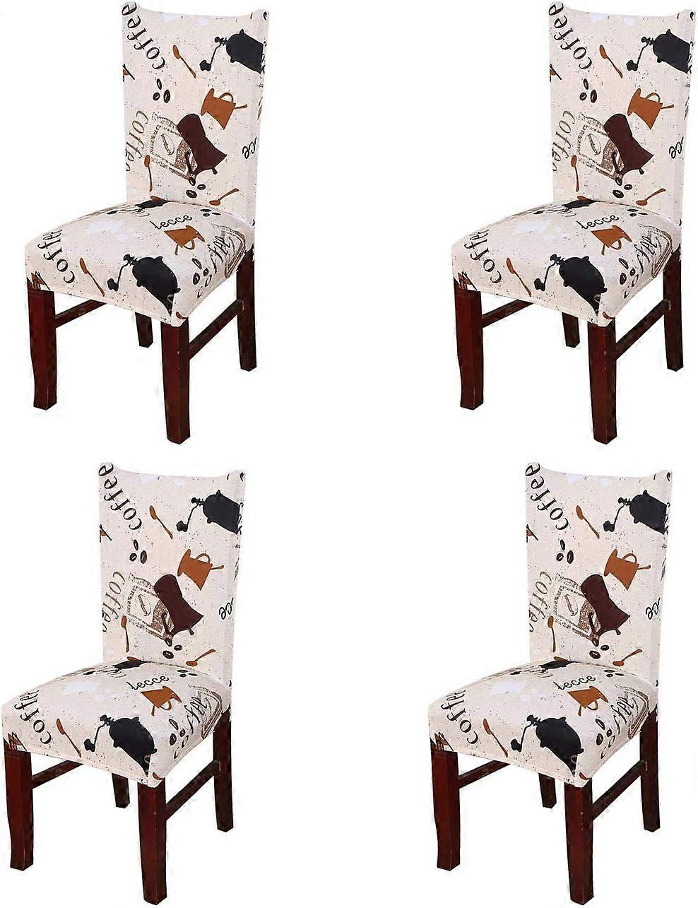 Fodere per sedie da pranzo in spandex elasticizzato, set di 4 (stile 47, ora del caffè)
