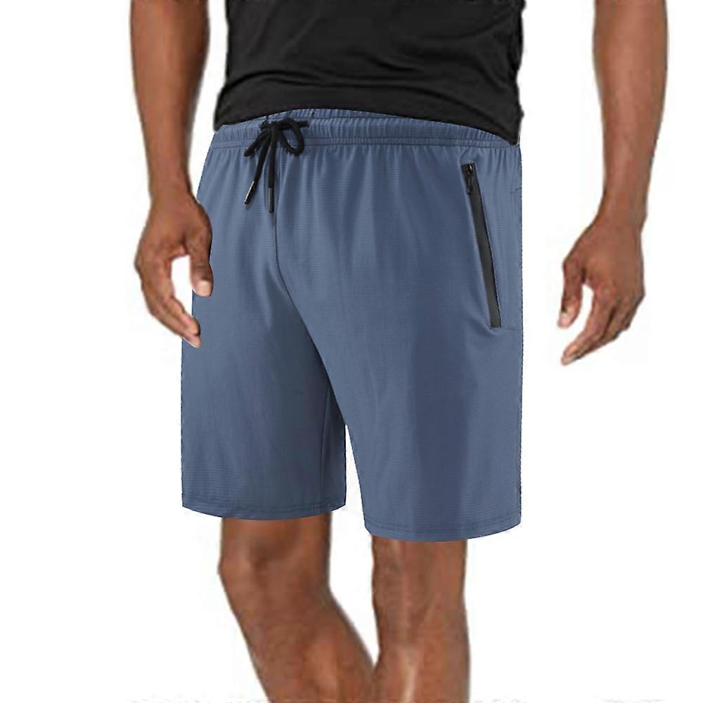 Rb1-mo11 Short de course bleu pour hommes avec poches zippées Short dentraînement athlétique de gym
