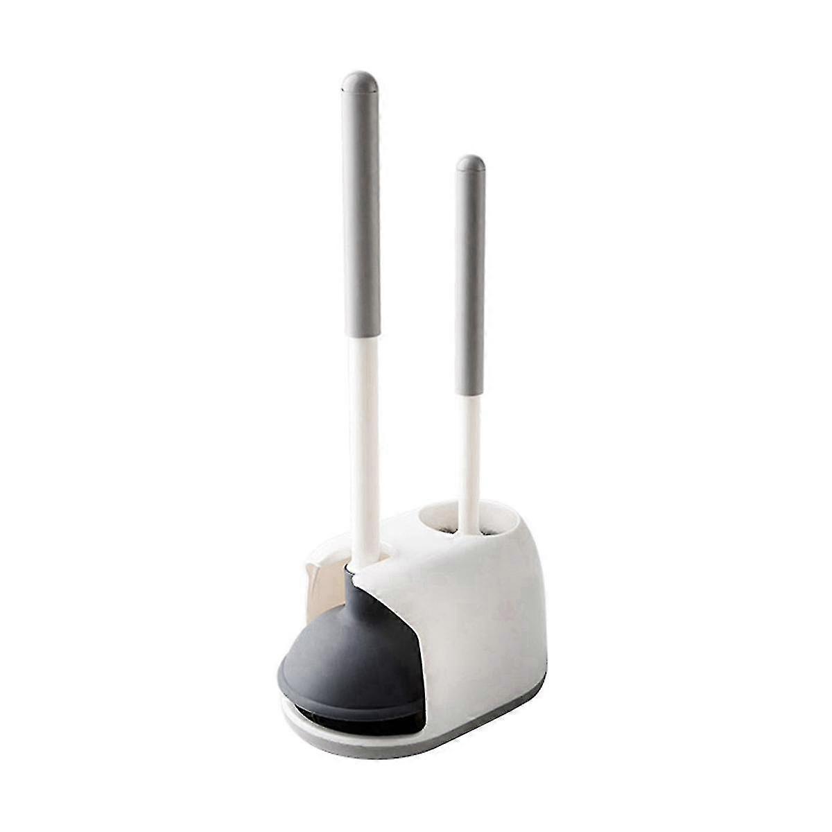 2 In 1 Toilet Bowl Brush Plunger Set With Holder, Bathroom Accessories Combo With Stand For Deep Cl