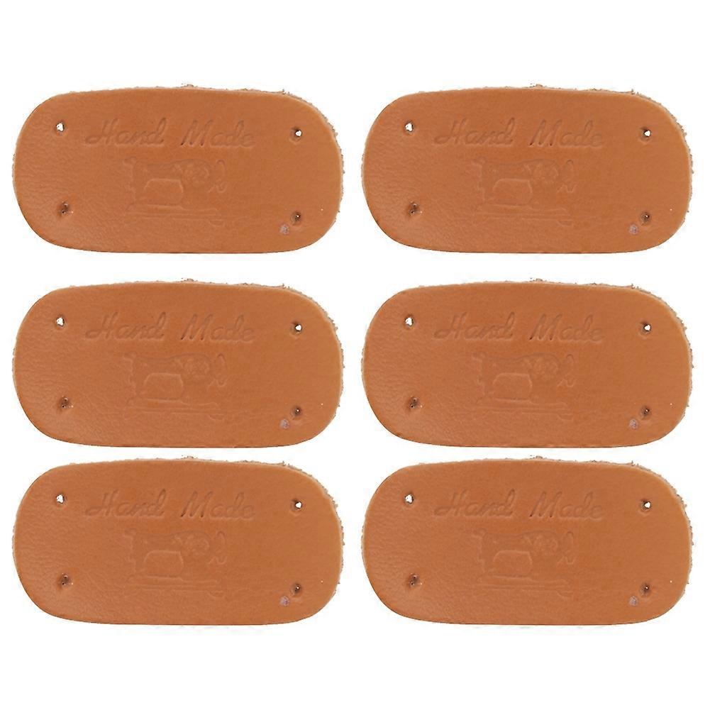 6Pcs αγελάδα δερμάτινη ετικέτα DIY χειροποίητα ραψίματος ρούχα τσάντα διακόσμηση αξεσουάρ (καφέ κίτρινο)