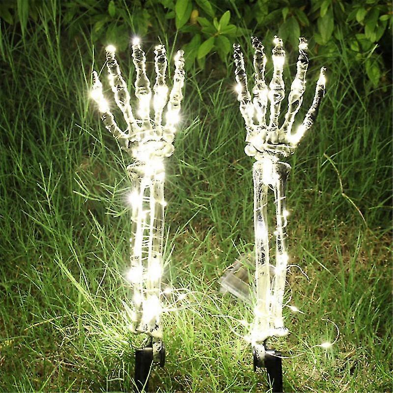 Light Up Halloween Decorations Outdoor Skeleton Hands Life Size, Halloween Yard Stakes Decor With 50 Purple Led Lights & Timer, Outside Bones Hallowee