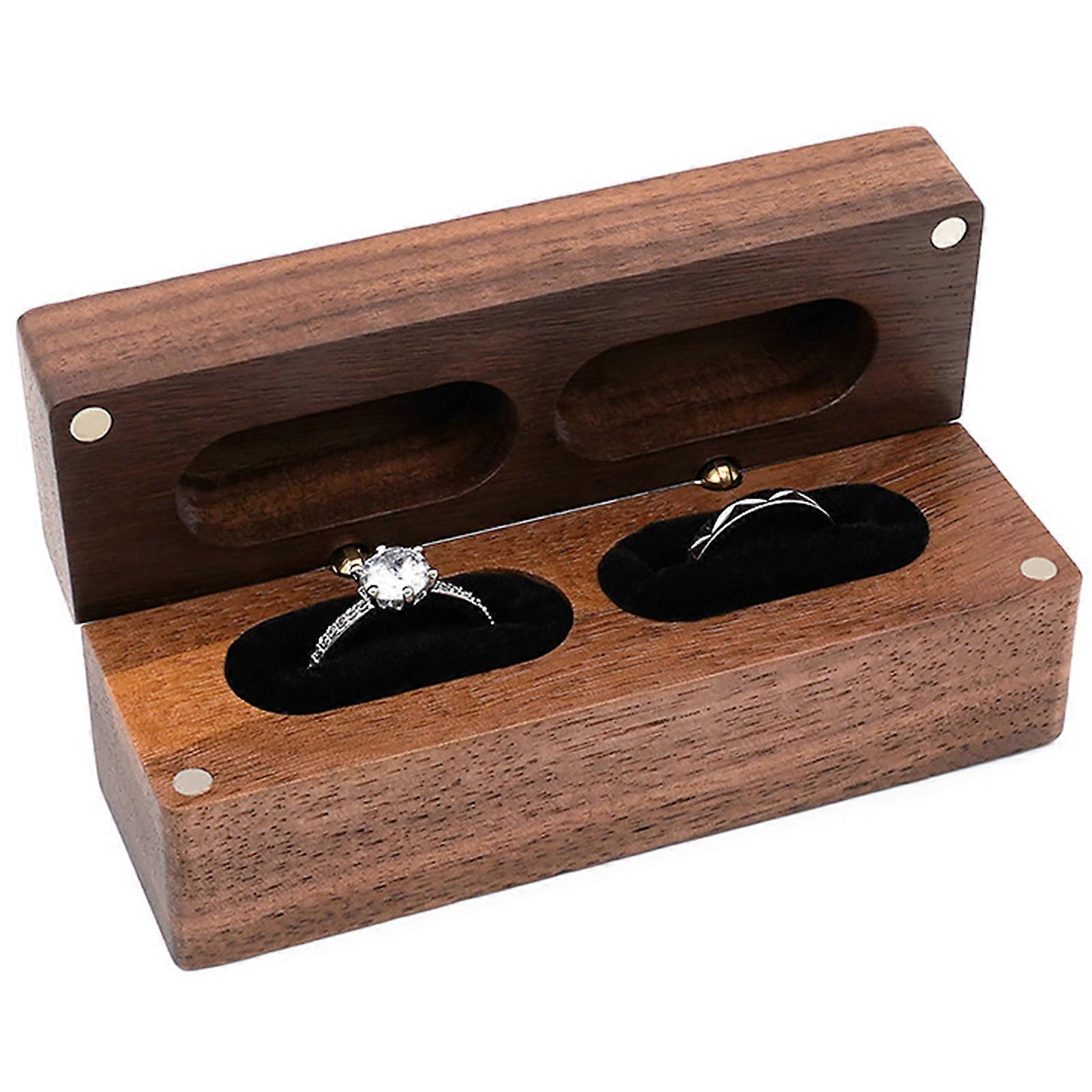 Wood Ring Storage Display Case Solid Double Ring Storage Case for Proposal Engagement Wedding