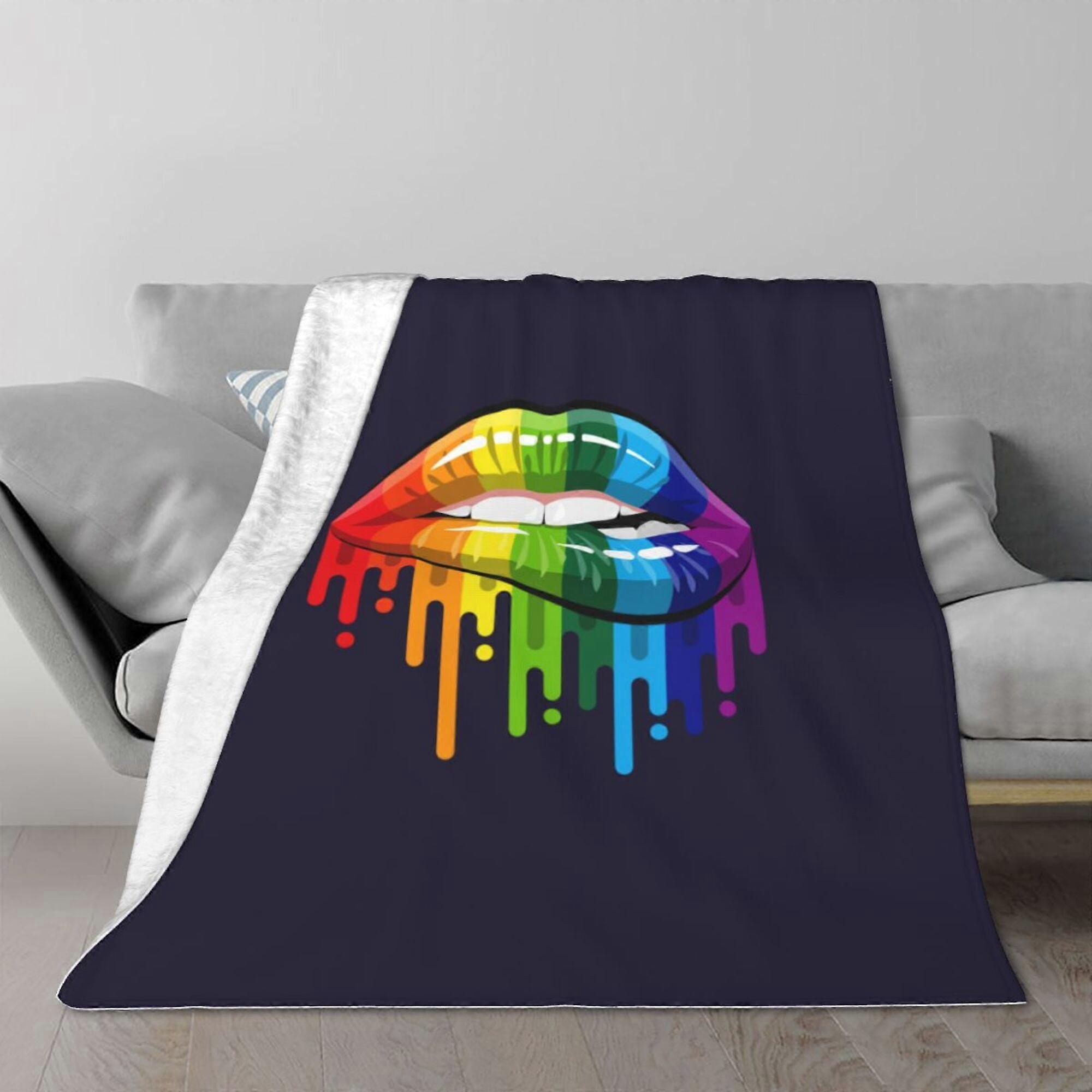 Cobertores de Ar Condicionado Aconchegantes e Macios com Padrão de Lábios Arco-Íris Pride-ZXWQ574