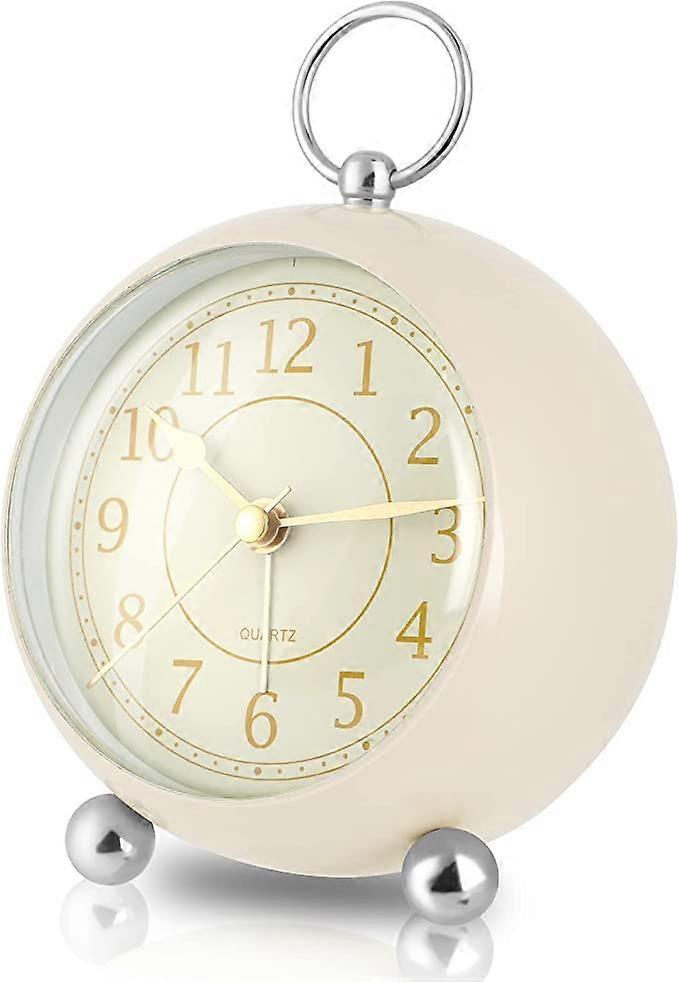 ZK-Analog Alarm Clock, Silent Convex Glass Bedside Clock, Anti-Tick Desk Clock with Powerful Alarm Battery, Lightweight for Heavy Sleepers, Off-White 