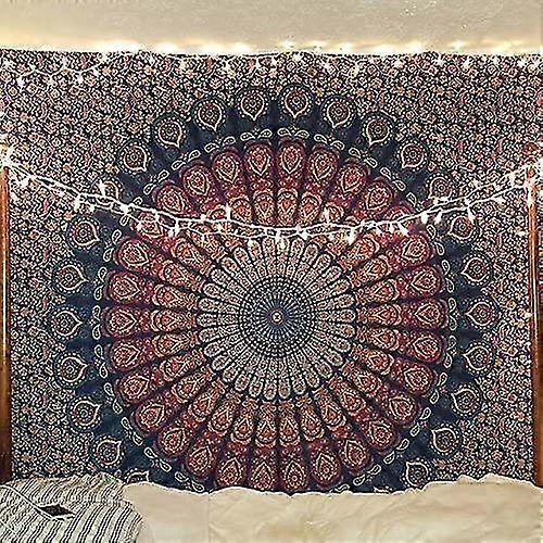 Multi-colored Mandala Tapestry Indian Wall Hanging, Bedsheet (dark Blue, 95x73cms)