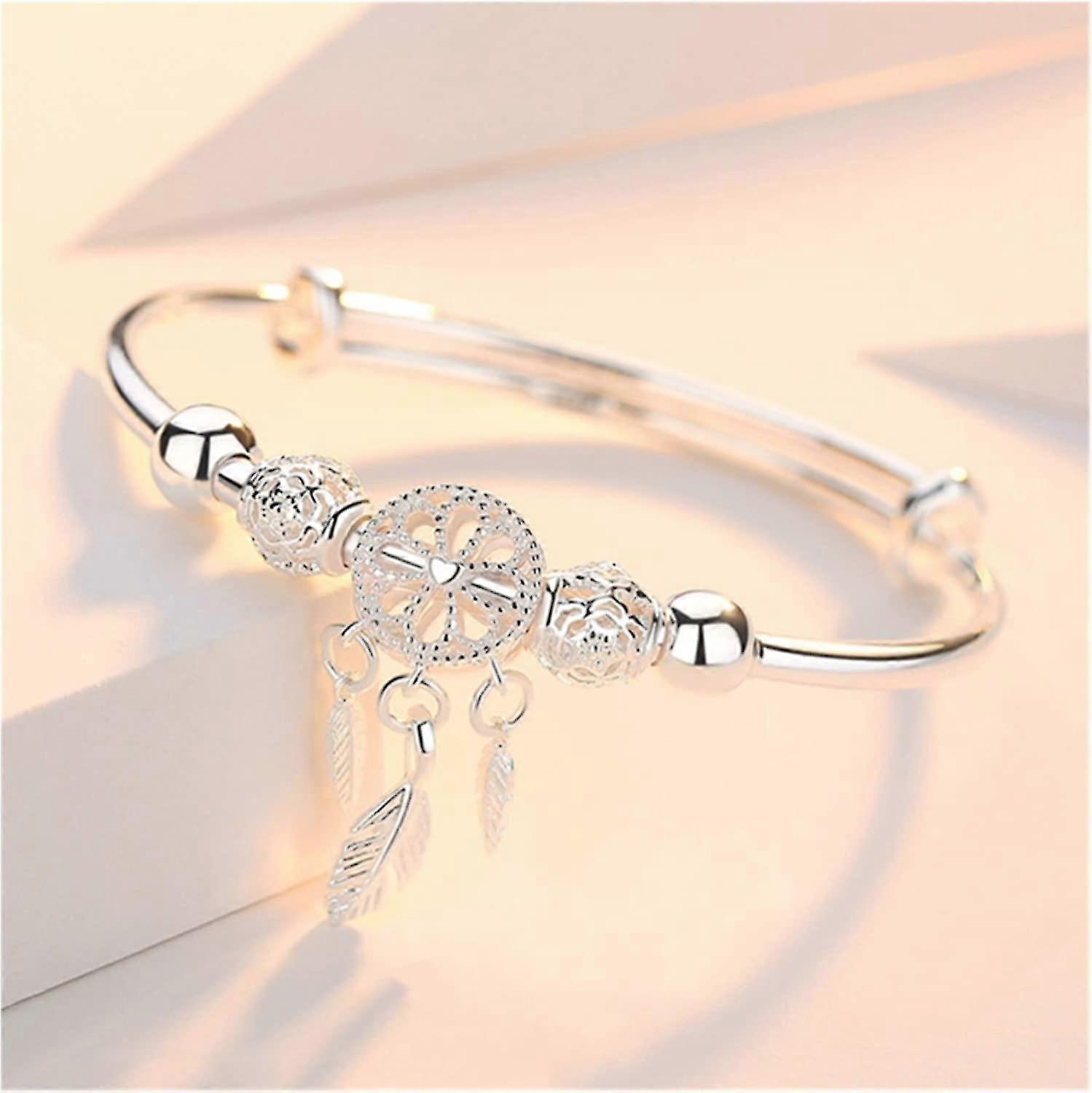 Ladies Bracelet Adjustable 925 Sterling Silver Dream Catcher Tassel Feather Round Bead Charm Bracelet Bangle For Women Elegant Jewelry Well-designed