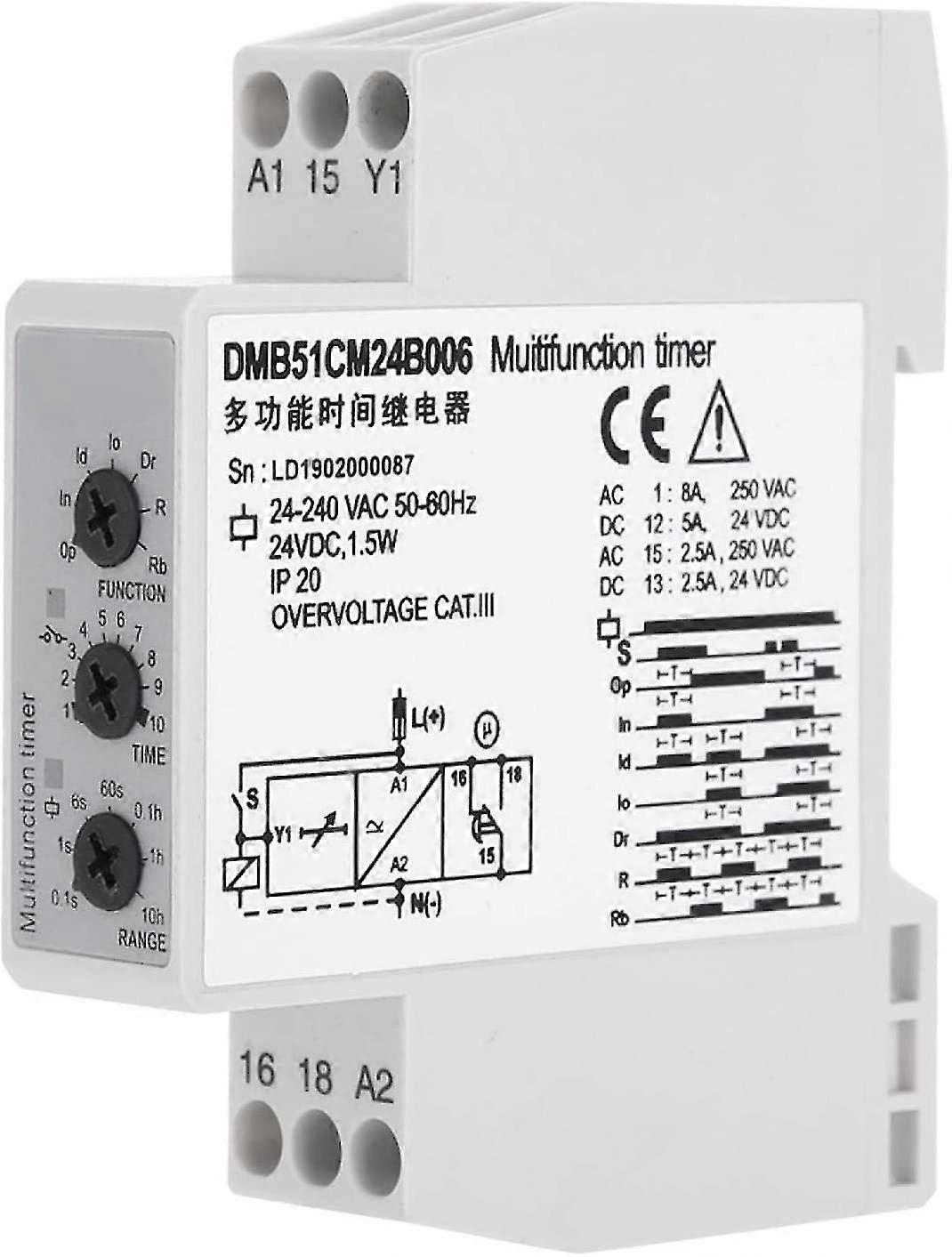 Dc 24v And Ac 24-240v Multi-voltage Time Delay Relay Stop Switch With 7 Function Choices, Timing Relay