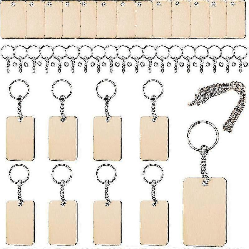 Blank Rectangle Shaped Wooden Keychain Set Of 120 Unfinished Wood Chip Key Rings