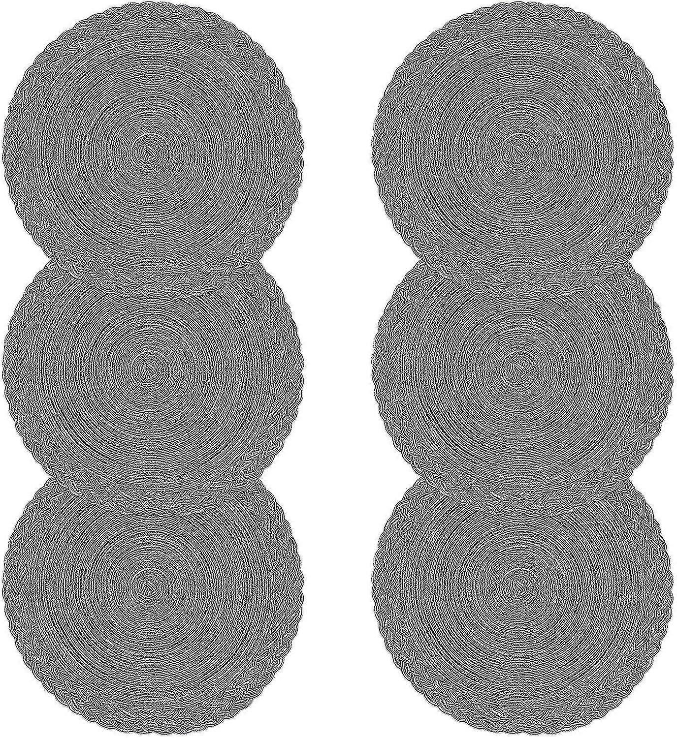 Set Of 6 Placemats Round Wipe Clean Placemats Cotton Christmas Gray Round Placemats Washable Heat Resistant Stain