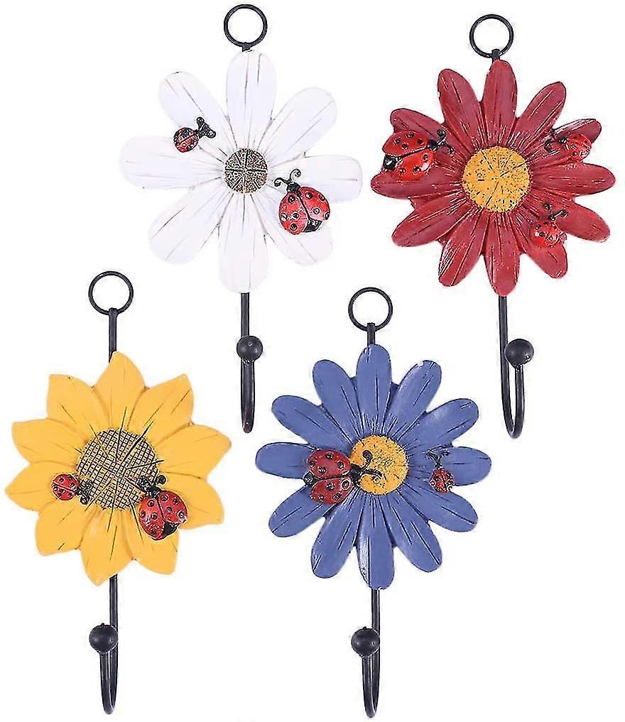 New 4 Pieces Of Resin Flower Wall Hook Towel Robe Coat Hat Hook Hanger Key Hook Vintage Wall Decorations
