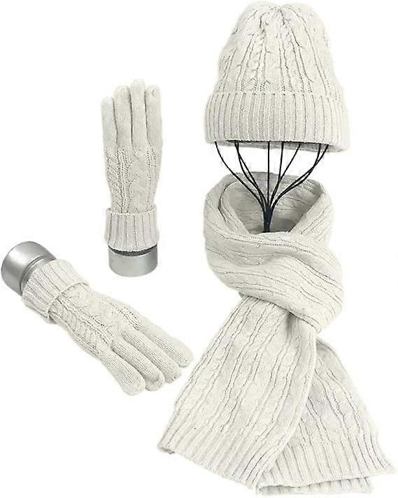 Gloves Scarf Set for Women Ladies Girls Soft Warm Knitted Hat Long Scarf 3 in 1 Winter Thick Set for Outdoor Walking Shopping Skiing Fishing Camping