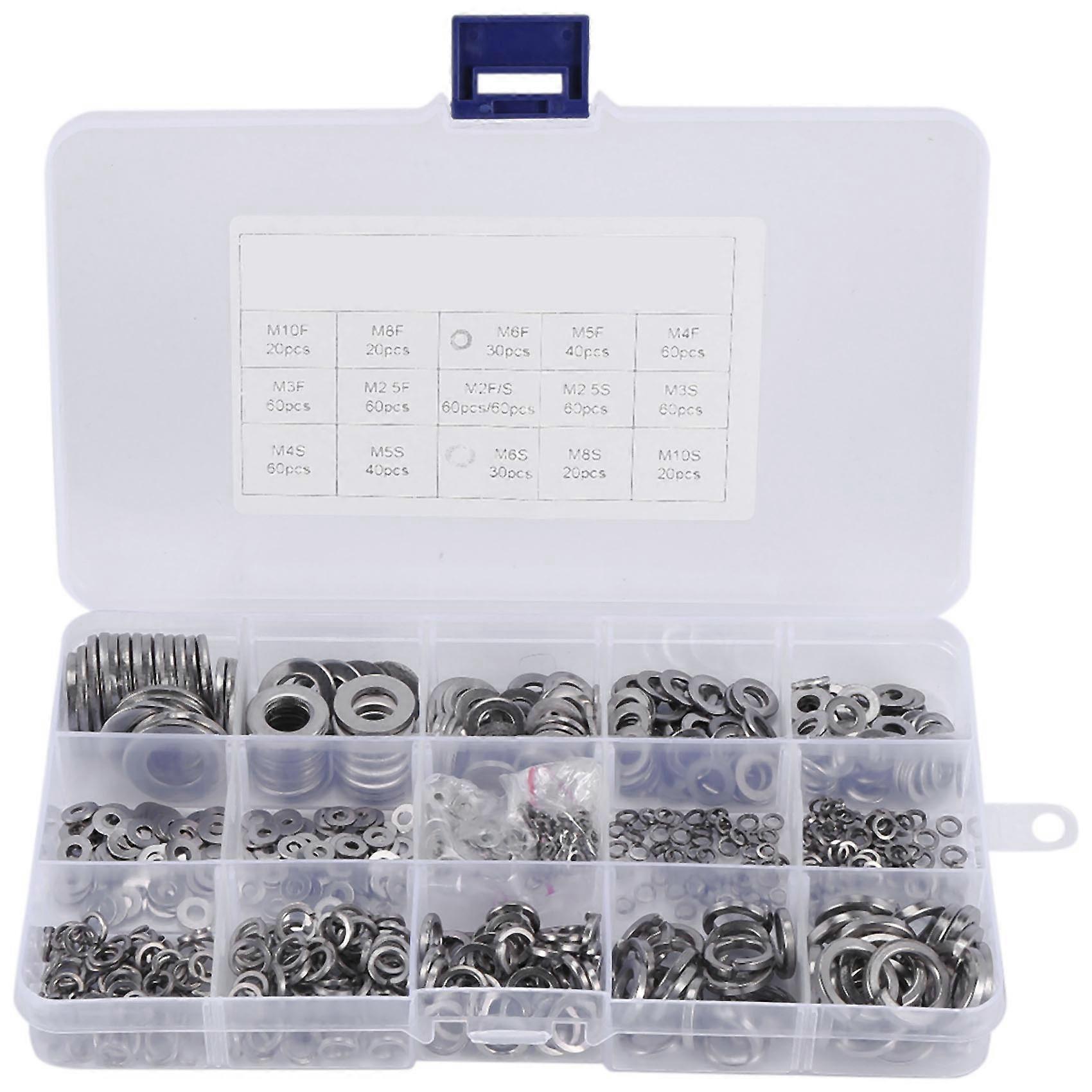 304 Stainless Steel Flat Washer and Lock Washer Assortment Set(700 Pieces, 8 Sizes) - M2 M2.5 M3 M5